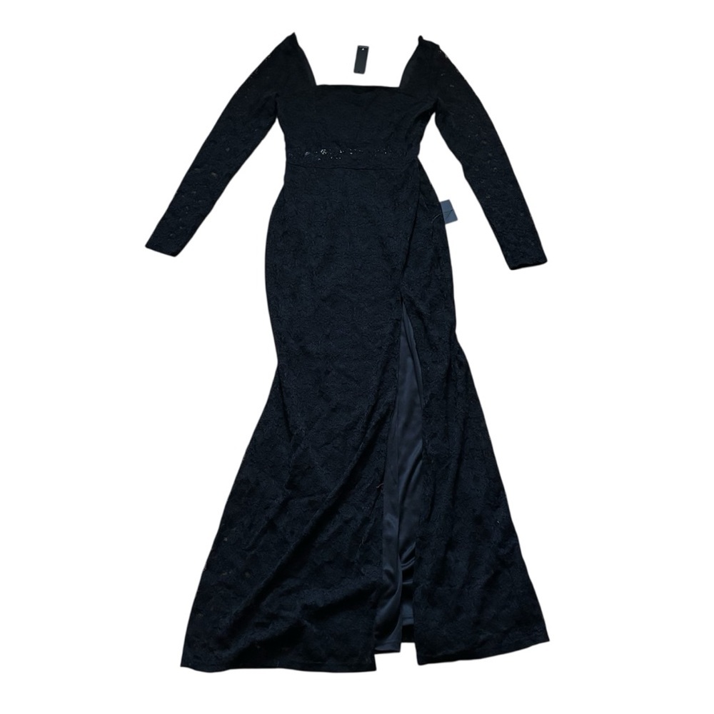 Lulus Sensationally Poised Black Lace Long Sleeve Maxi Dress Size Large New Tag - Picture 2 of 8